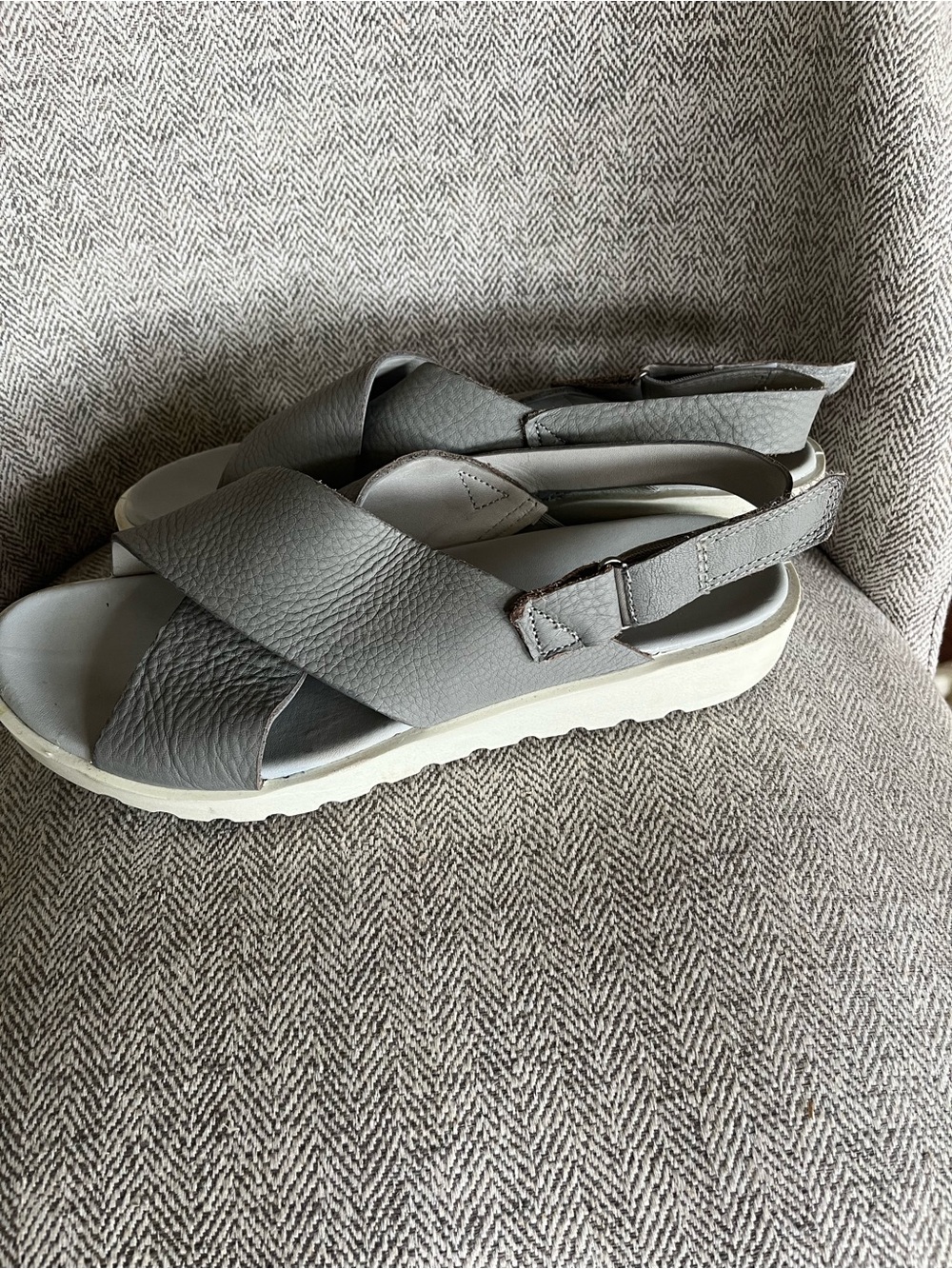 ECCO Freja Gray Leather Cross Strap Sandals Women’s Size 42 US 11 - Picture 4 of 6